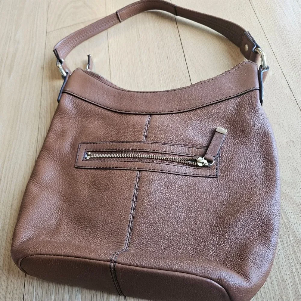 Calvin Klein‎ Brown Pebbled Leather Padlock Hobo Small Shoulder Tote Bag
